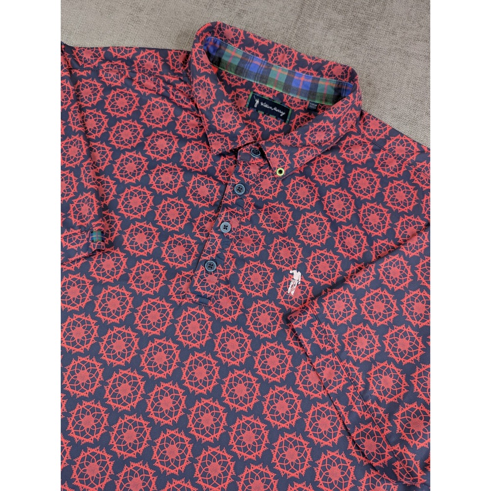 William Murray Polo Shirt Mens XL Red Navy Golf Mandala AOP Print Performance